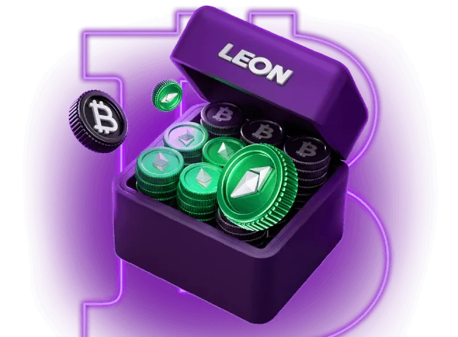 Fioletowa skrzynia LEON z kryptowalutami